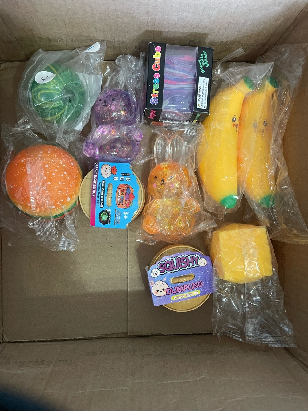 Assorted Kids Squishy Toy Set - Yellow Banana & Orange Fruit Styles